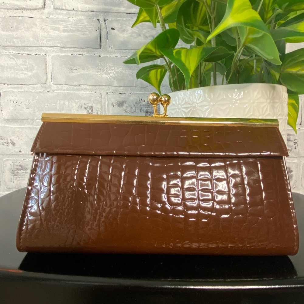 Brown Crocodile print clutch